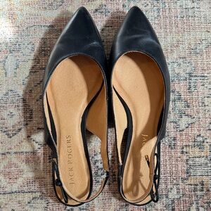 Jack Rogers Black Pointed Toe Slingback Flats with Tan Insole